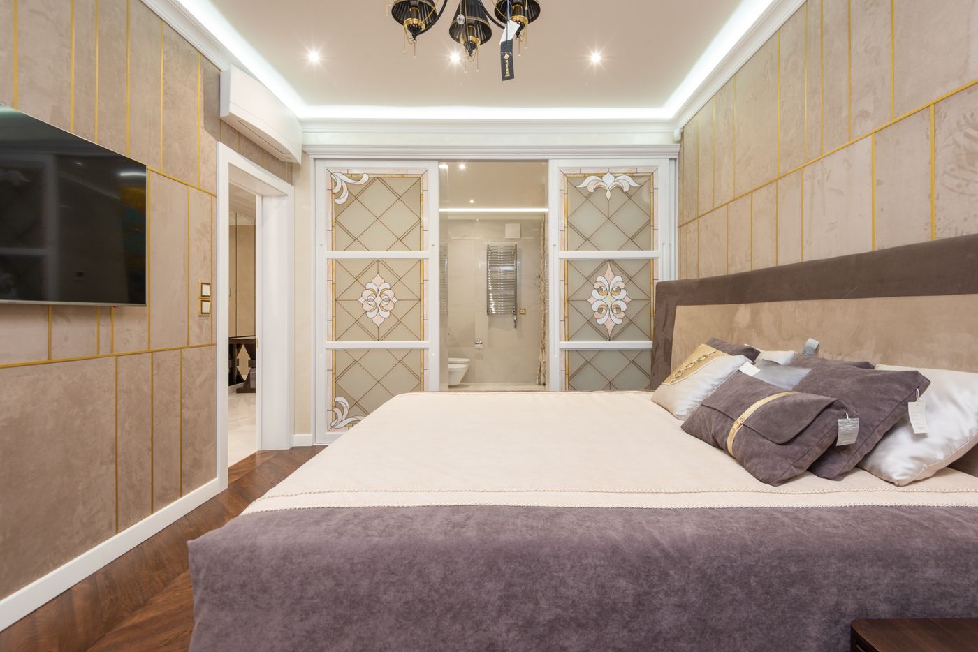 Styled bedroom in a short-term rental apartment