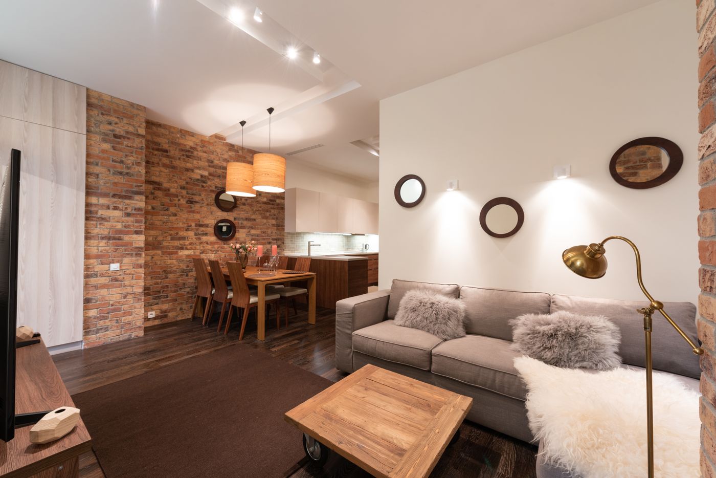 Styled living and dining area for a short-term rental