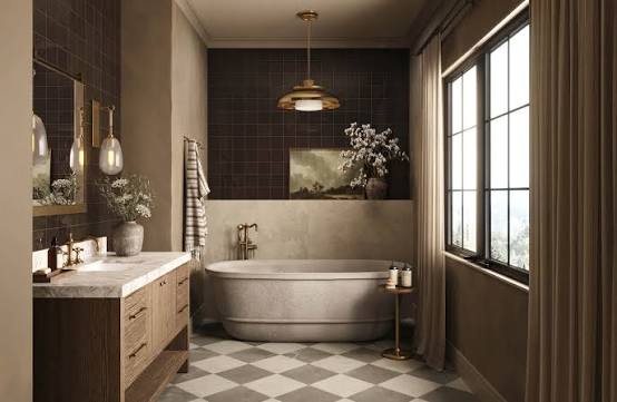 Vintage-style bathroom renovation with freestanding tub and brass fittings